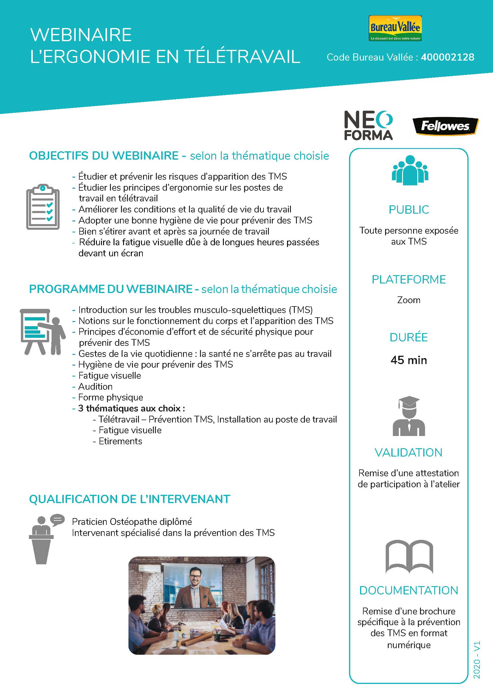 E-learning et webinaire Fellowes 5 FICHE WEBINAIRE TELETRAVAIL BUREAU VALLEE 400002128