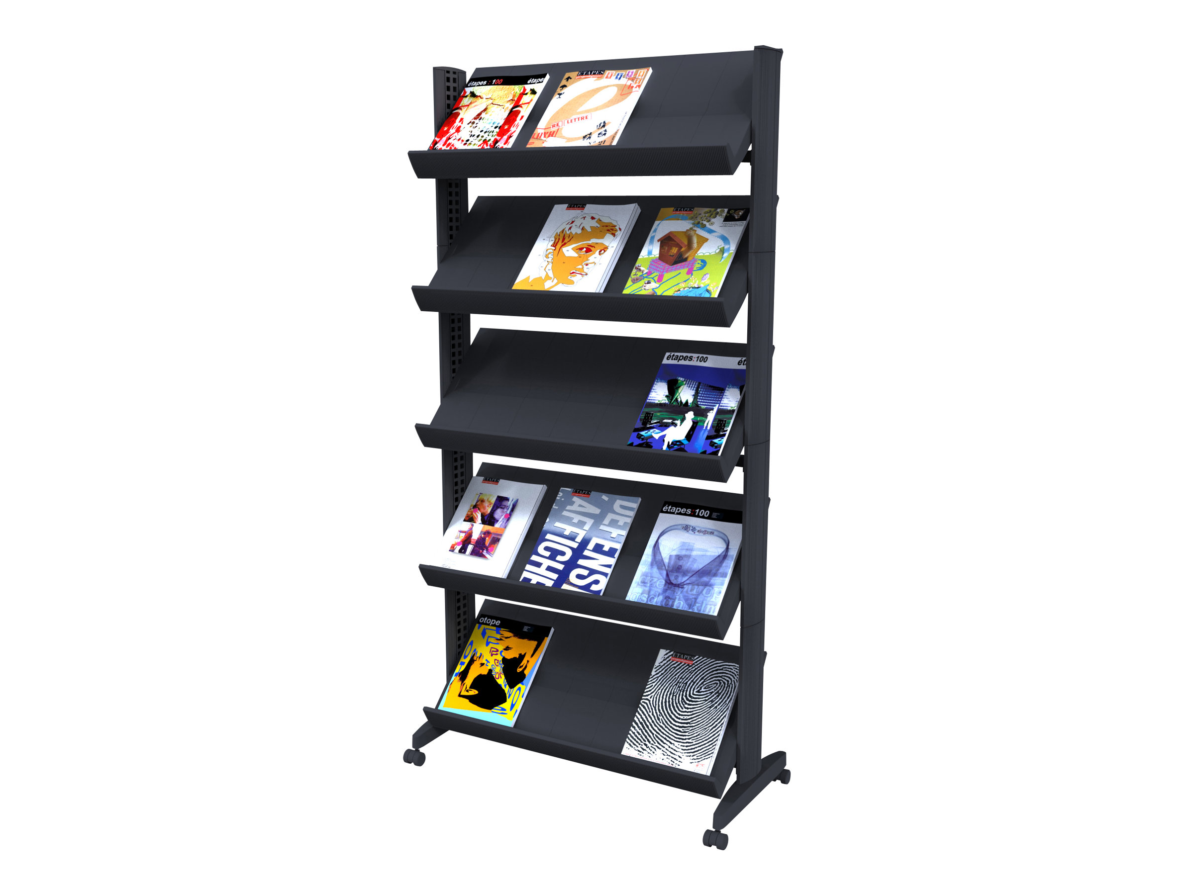 Pr sentoir mobile simple face 5 tablettes noir Pas Pr sentoir mobile simple face 5 tablettes noir Pas