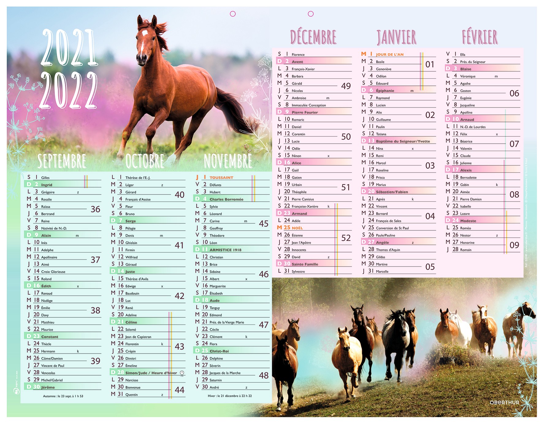 Oberthur - Calendrier cheval - 52 x 40,5 cm - 6 mois par face Pas Cher