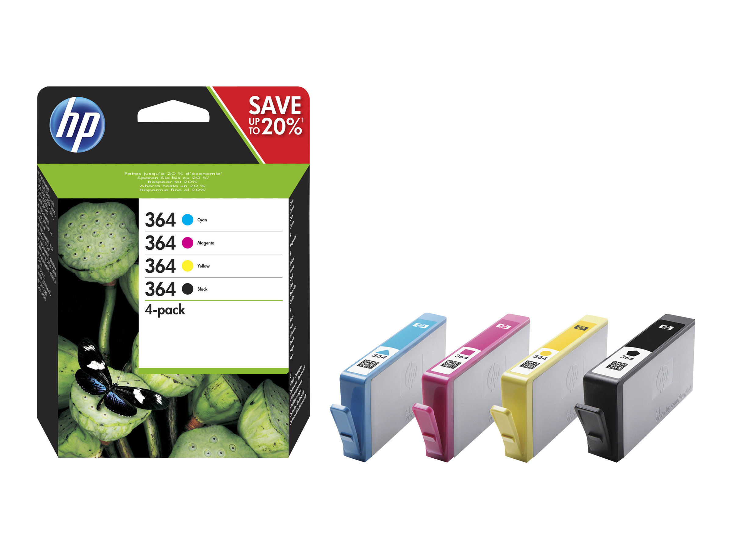Cartouche Encre Bureau En Gros HP 364 - Pack de 4 - noir, cyan, magenta, jaune - cartouche d'encre