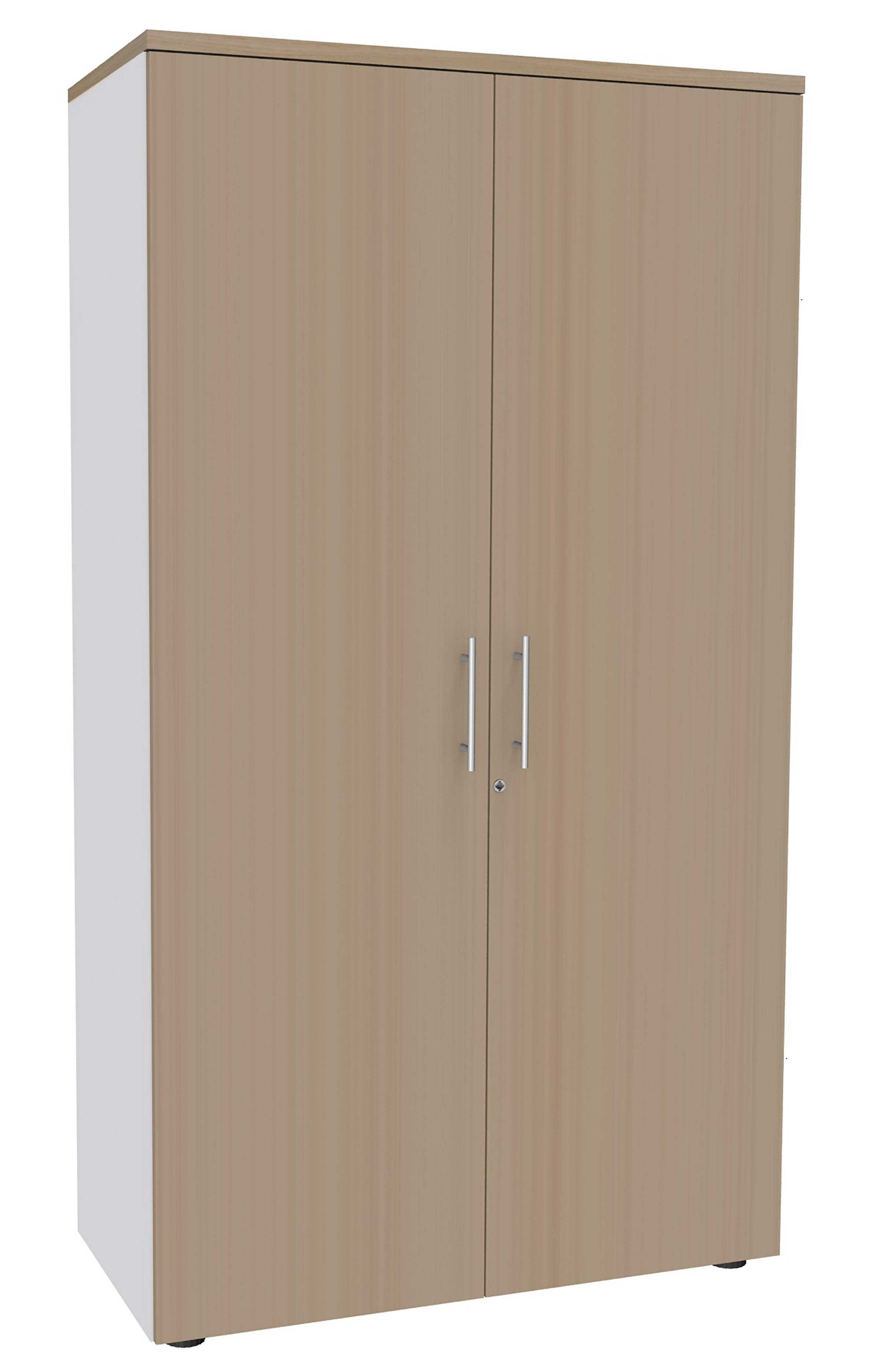 Armoire haute IDRA L80 x H180 x P47 2 portes Corps blanc Portes et dessus Chêne clair