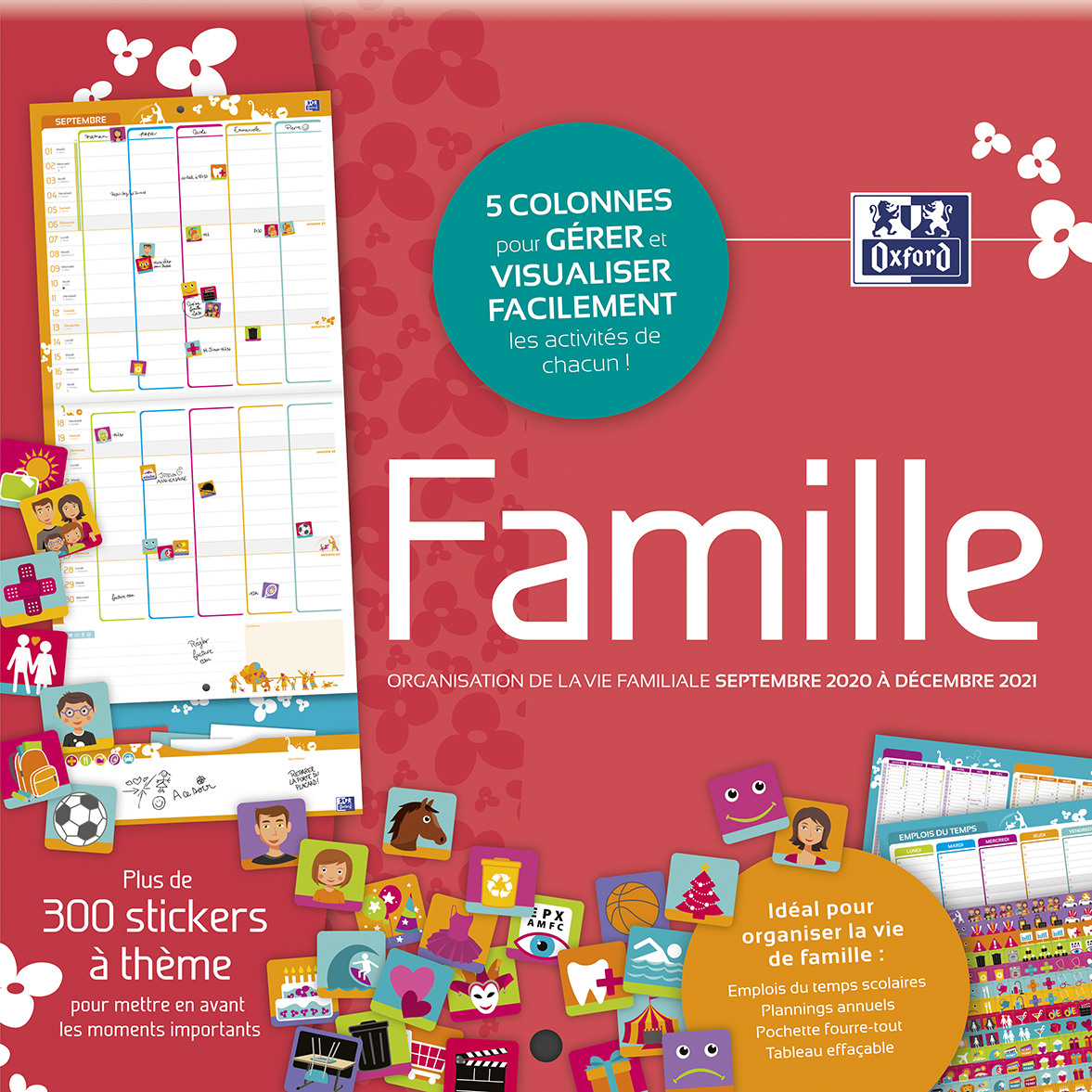 Calendrier Oxford Family 1 Mois Sur 2 Pages 30 X 30 Cm Pas Cher Bureau Vallee