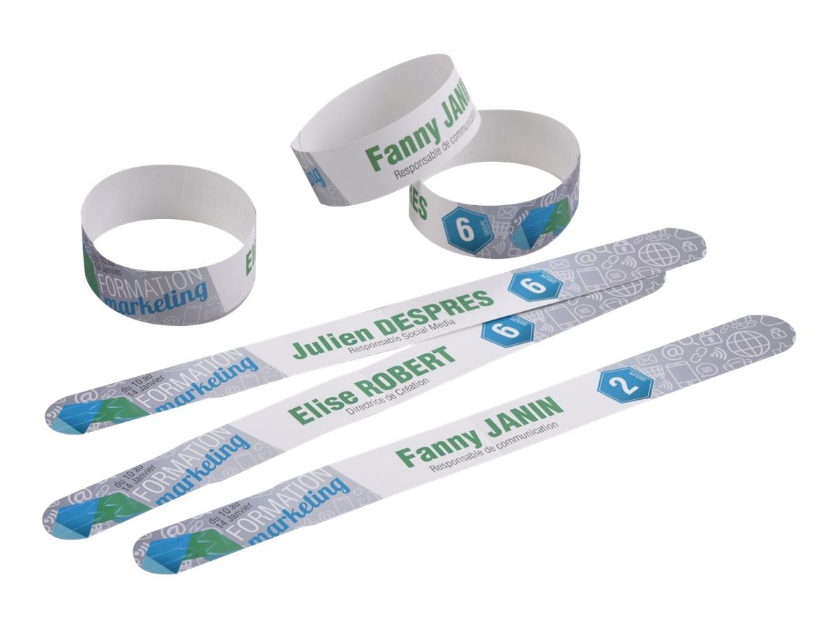 L4000-5 Format 265 x 18 mm Pochette de 50 bracelets blancs imprimables AVERY Impression laser, En polyester 