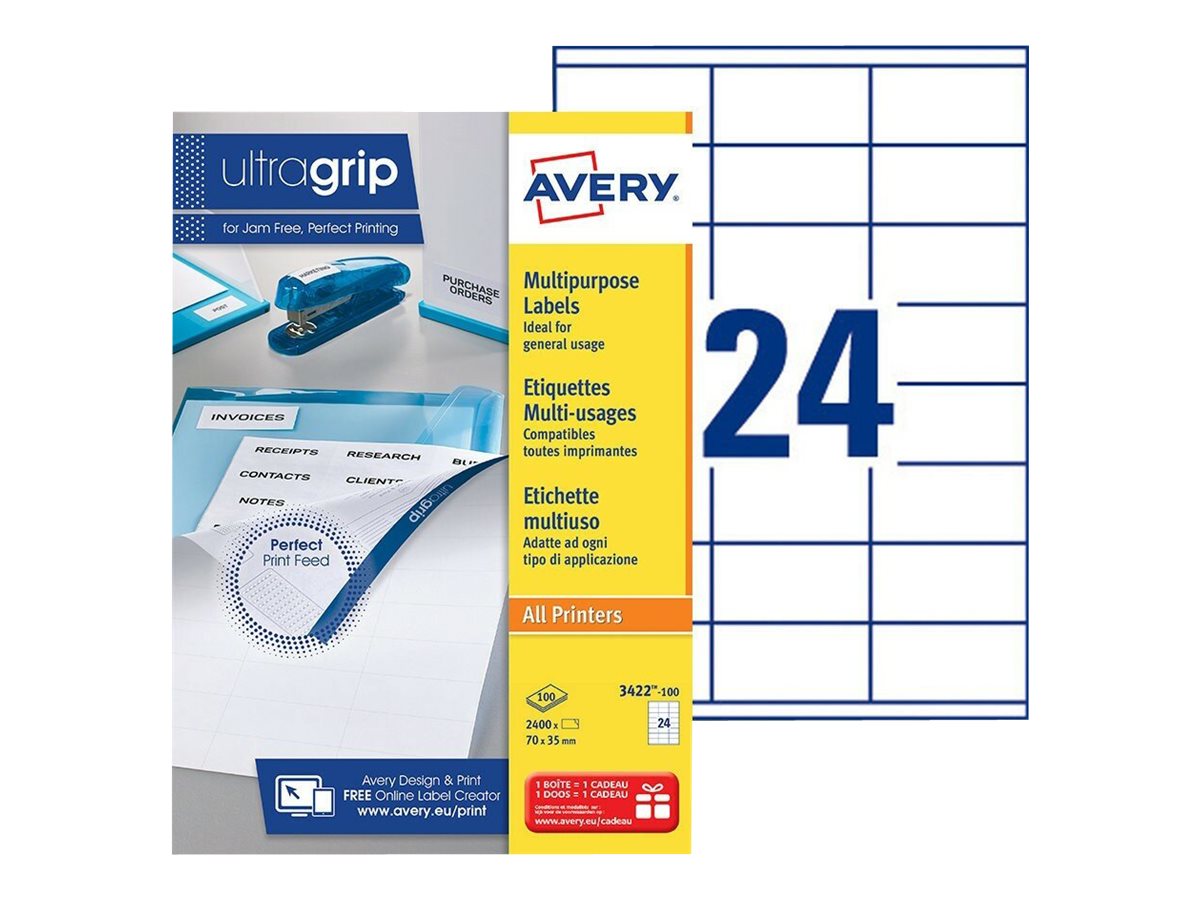 Avery - 2400 Étiquettes multi-usages blanches - 70 x 35 mm - réf 3422-100 Pas Cher | Bureau Vallée