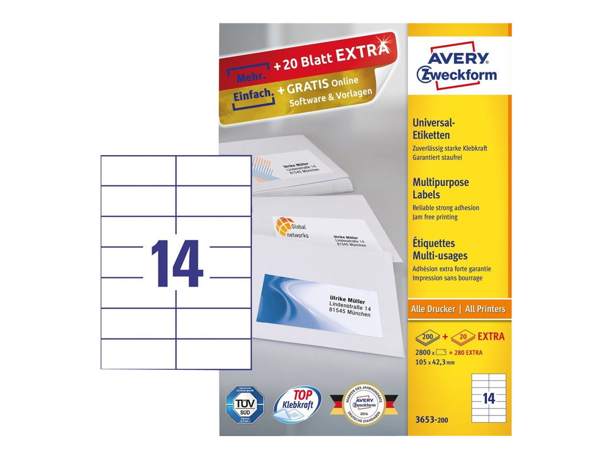 Avery - 1400 Étiquettes multi-usages blanches - 105 x 42,3 mm - réf 3653-100 Pas Cher | Bureau ...