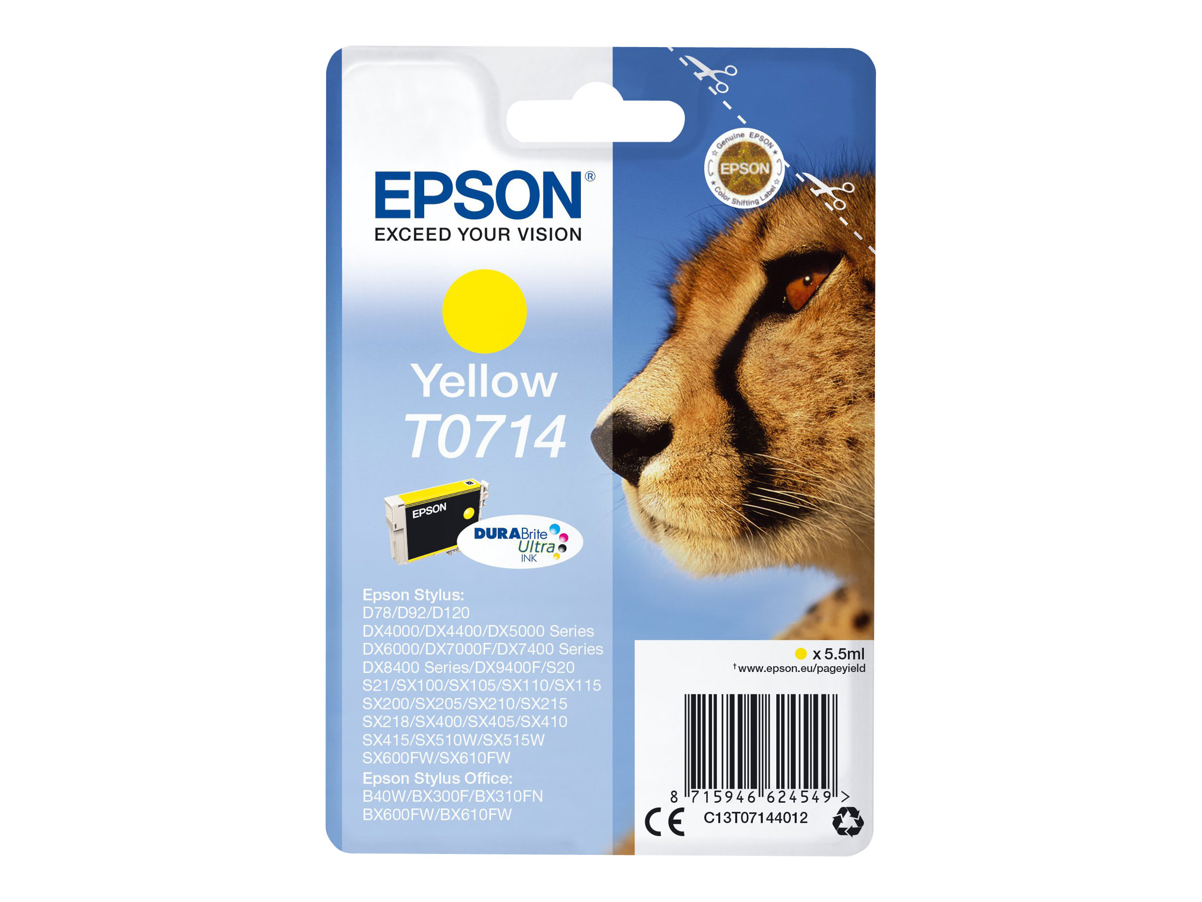 Cartouche Epson Bureau Vallee Epson T0714 Guépard - jaune - cartouche d'encre originale Pas Cher