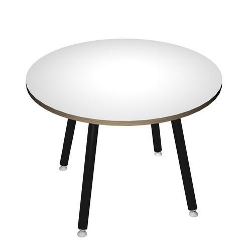 Table Ronde Leonardo 80 Cm Pieds Metal Noirs Blanc Chants Chene