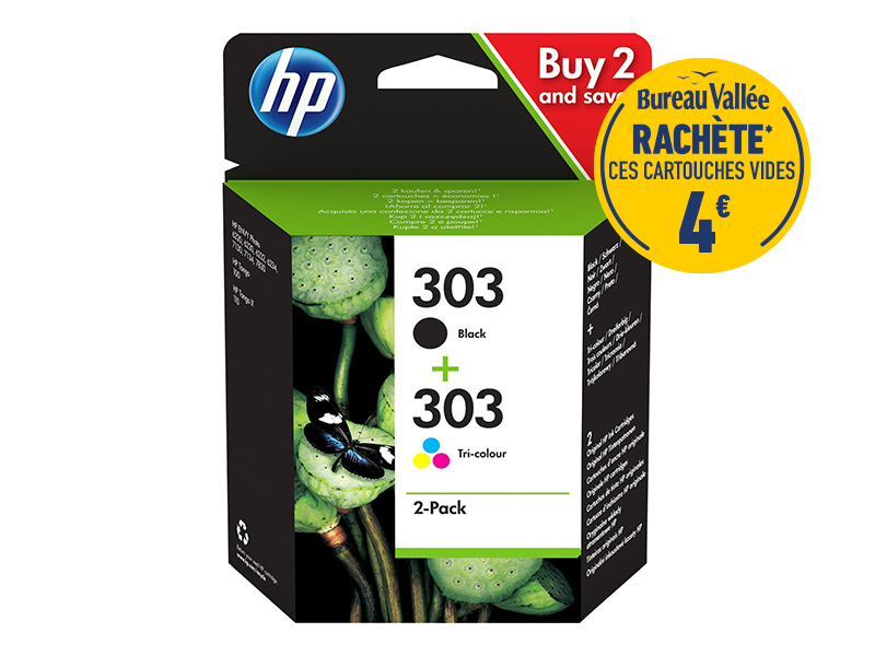 Cartouche Encre Bureau En Gros HP 303 - pack de 2 - noir, cyan, magenta, jaune - cartouche d'encre