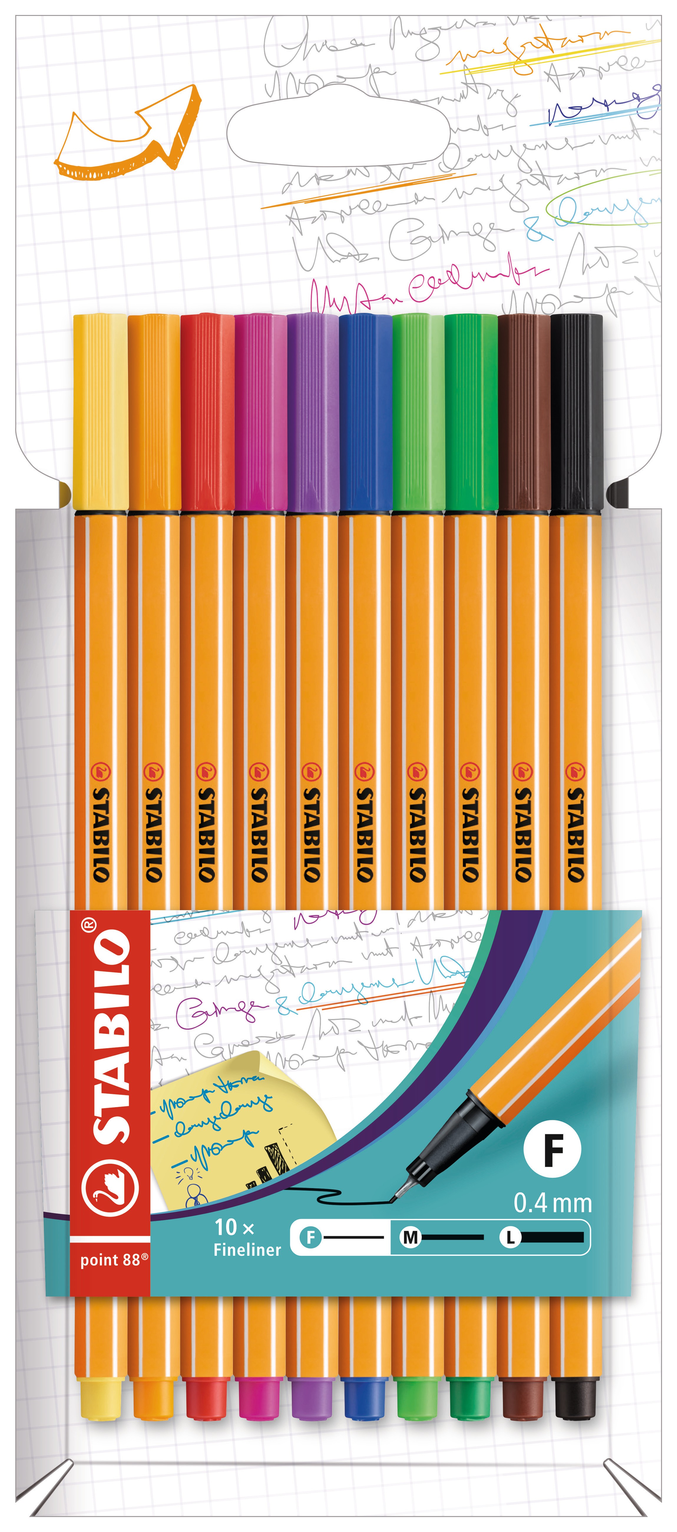 STABILO point 88 - Pack de 10 feutres fins - 0,4 mm - couleurs assorties Pas Cher | Bureau VallÃ©e