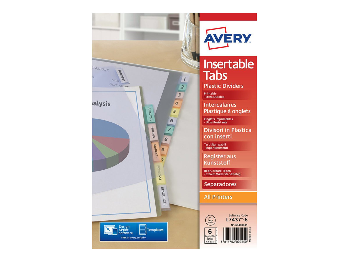 Avery Page De Garde Intercalaires L7411-12 à Imprimer Avery - Intercalaire personnalisable 6 positions - A4 Maxi