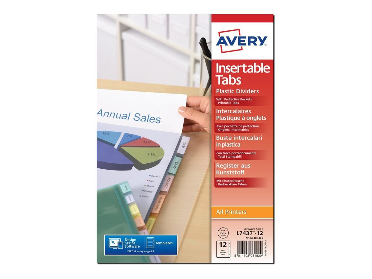 Avery Page De Garde Intercalaires L7411-12 à Imprimer Avery Insertable - intercalaires - 12 unités - A4 Plus Pas Cher