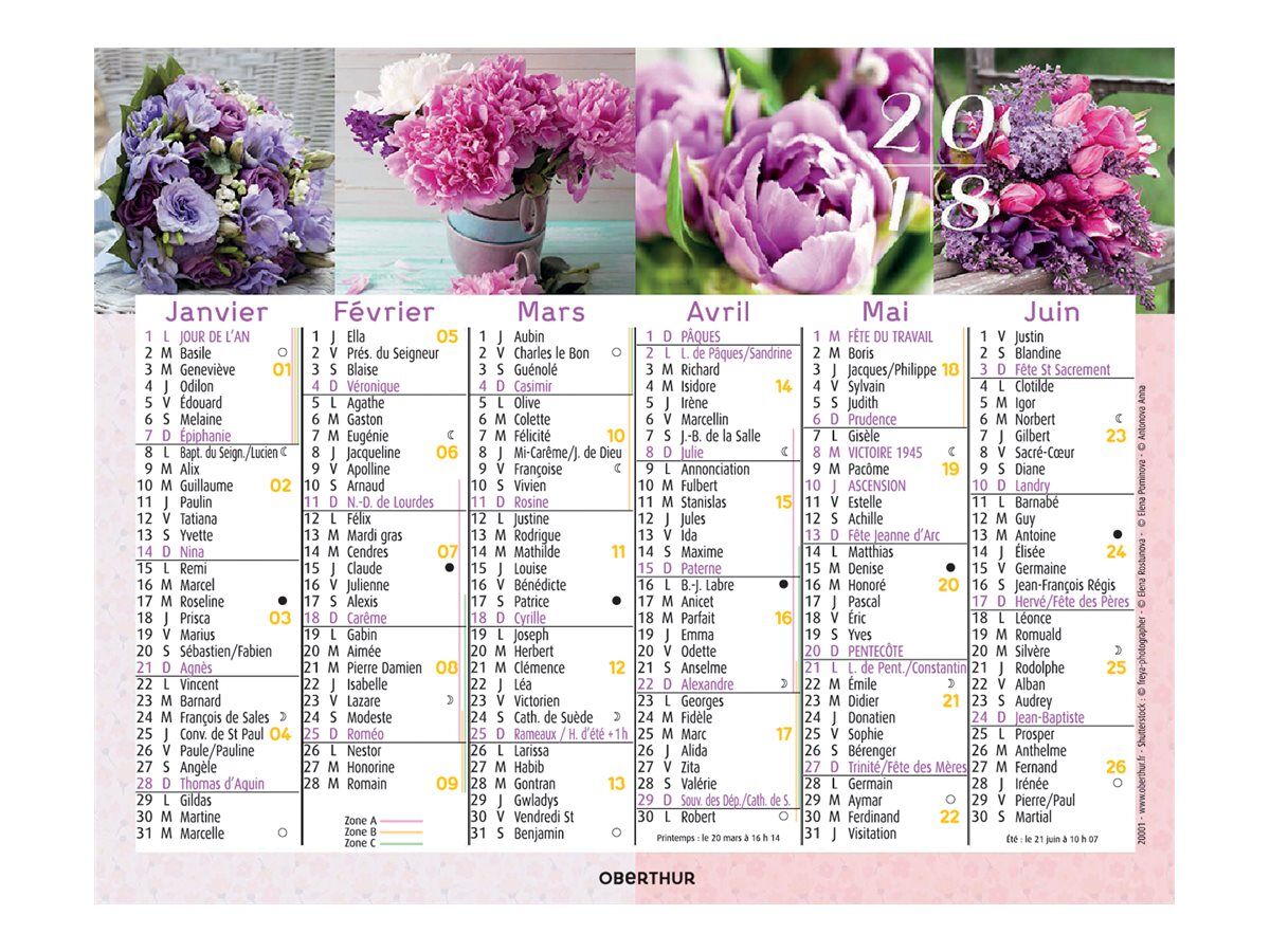 Oberthur Mini calendrier 6 mois Pas Cher Bureau Vallée