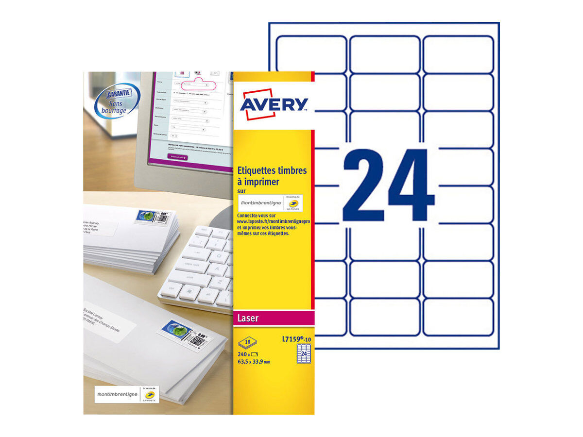 Avery 240 Étiquettes Mon timbre en ligne 63,5 x 33,9 mm Impression laser réf L715910