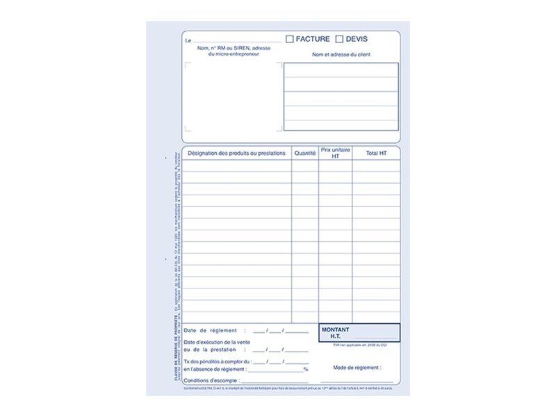 ELVE Manifold de factures/devis autoentrepreneurs 40 dupli A4 Pas Cher Bureau Vallée