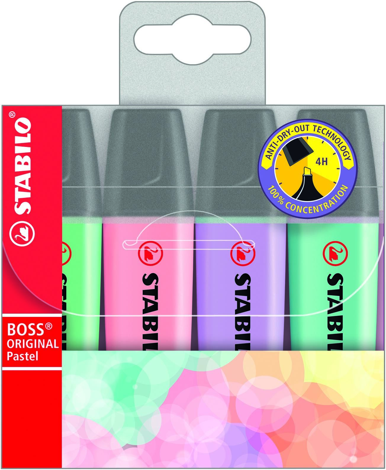 STABILO BOSS ORIGINAL Pastel Pack de 4 surligneurs STABILO BOSS ORIGINAL Pastel Pack de 4 surligneurs