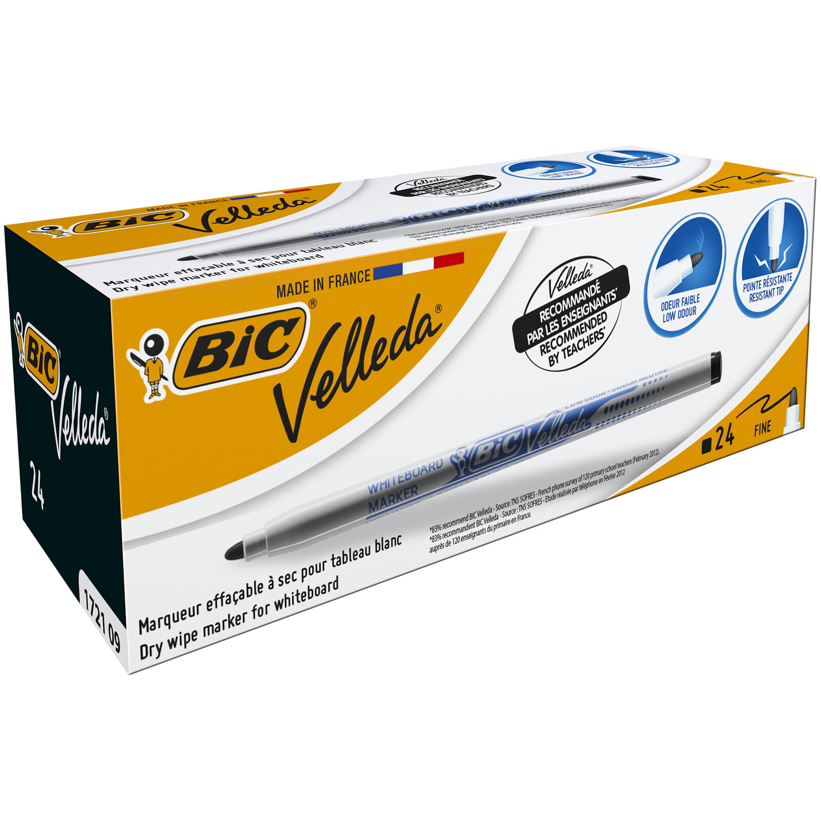 Bic Velleda 1721 Pack De 24 Marqueurs Effacables Pointe