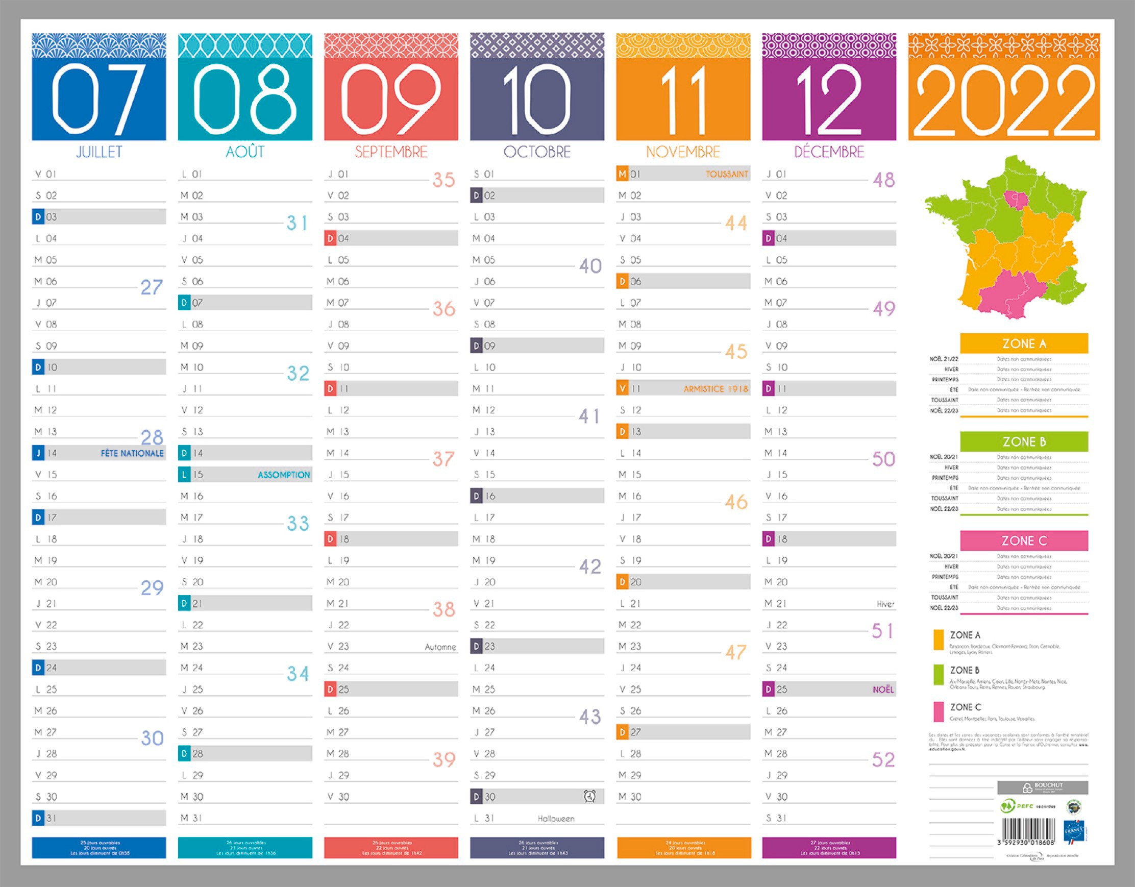 Bouchut Tendance - Calendrier bancaire 6 mois par face - 43 x 55 cm Pas