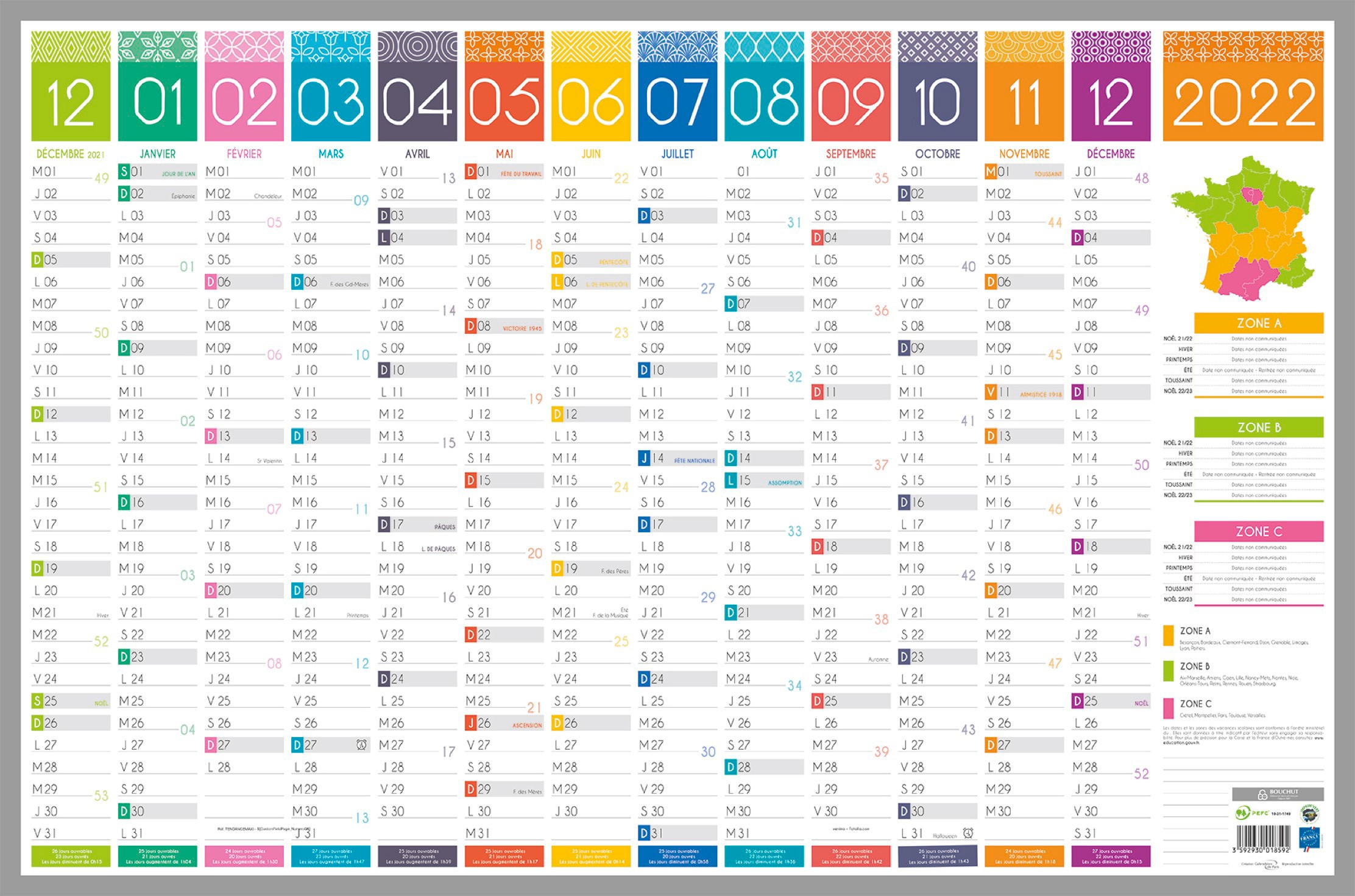 Bouchut Tendance - Calendrier bancaire recto 13 mois - 43 x 65 cm Pas