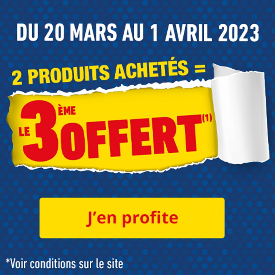 2 produits achetés, le 3ème offert !