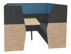 Box acoustique IN'TEAM - L210 x H 150 x P170 cm - 6 places avec table - structure chêne clair et carbone - panneaux bleu chiné