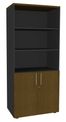 Bibliothèque haute IDRA/DUAL avec 2 portes basses - L80 x H180 x P47 - Corps anthracite - Portes et dessus imitation noyer
