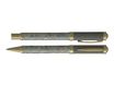 Enzo Varini Palazzo Maiolica - Parure de stylo à bille et stylo plume - fond beige motif argenté