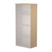 Bibliothèque haute Trend - L80xP35xH180 cm - 2 portes en verre dépoli - imitation chêne