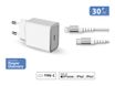 Force Power Lite - Chargeur secteur 100% recyclé + câble1 USB-C vers Lightning -1,2M - blanc