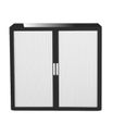 Armoire mi-haute à rideaux EASY OFFICE - 110 x 104 x 41,5 cm - Corps noir - Rideaux et poignée blanc