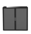 Armoire mi-haute à rideaux EASY OFFICE - 110 x 104 x 41,5 cm - Corps noir - Rideaux et poignée anthracite
