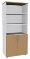 Bibliothèque haute IDRA/DUAL  avec 2 portes basses - L80 x H180 x P47 - Corps blanc - Portes et dessus imitation Hêtre