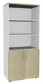 Bibliothèque haute IDRA/DUAL  avec 2 portes basses - L80 x H180 x P47 - Corps blanc - Portes et dessus imitation Erable