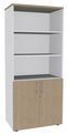 Bibliothèque haute IDRA/DUAL  avec 2 portes basses - L80 x H180 x P47 - Corps blanc - Portes et dessus imitation Chêne clair