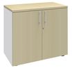 Armoire basse IDRA/DUAL - H72 x L80 x P47 - 2 portes - Corps blanc - Dessus et portes imitation Erable
