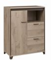 Rangement bas MAMBO - L80 x H112 x P46 - 1 porte / 2 tiroirs - Chêne/chocolat