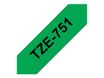Brother TZe751 - Ruban d'étiquettes auto-adhésives - 1 rouleau (24 mm x 8 m) - fond vert écriture noire 