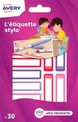 Avery - 30 Étiquettes adhésives pour stylos - 50 x 10 mm - rose/rouge