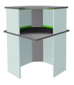 Banque d'accueil en angle 90° LUMINA - avec réhausse - L80 x H115 x P80 cm - Bande translucide Anis - Finition chêne gris/blanc