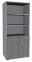 Bibliothèque haute IDRA/DUAL  avec 2 portes basses - L80 x H180 x P47 - Corps alu - Portes et dessus imitation Chêne gris