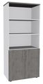 Bibliothèque haute IDRA/DUAL  avec 2 portes basses - L80 x H180 x P47 - Corps blanc - Portes et dessus imitation Chêne gris