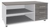 Console mobile LEVEL/STEELY/WOODY- L120 x H63 x P60 cm - 3 tiroirs - coté Blanc - finition façade et dessus imitation Chêne gris