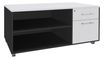 Console mobile LEVEL/STEELY/WOODY- L120 x H63 x P60 cm - 2 tiroirs dont 1 DS - coté anthracite - finition façade et dessus Blanc perle
