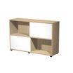 Bibliothèque mi-haute TETRIS - L120 x H79 x P35 - Corps chêne - Portes blanches