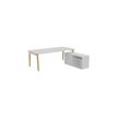 Bureau manager ROBIN - L200 x P100 cm - avec console retour à droite L120 x P43,2 cm - plateau blanc - pieds en hêtre massif