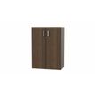 Armoire mi-haute MOKA - 2 portes - L80 x P43,2 x H113,5 cm - imitation noyer brun - poignées gris aluminium