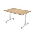 Table de réunion TAXI - Mobile et pliable - L120 x P80 x H37 cm - pieds métal blancs - plateau chêne