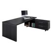 Bureau Manager FLORA - avec console retour réversible - L195 x P170 cm - pieds panneaux - plateau imitation frêne noir