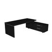 Bureau Manager FLORA - avec console retour réversible - L225 x P170 cm - pieds panneaux - plateau imitation frêne noir