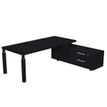 Bureau Manager FLORA - avec console retour réversible - L225 x P170 cm - pieds en métal noir - plateau imitation frêne noir