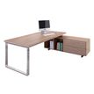 Bureau Manager FLORA - avec console retour réversible - L225 x P170 cm - pieds cadre en métal effet chromé - plateau imitation merisier arabis